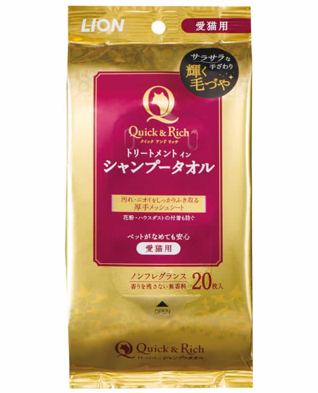 Quick & Rich 含護毛素清潔毛髮抹巾 (貓用) 20枚入 (紅) 4903351004481