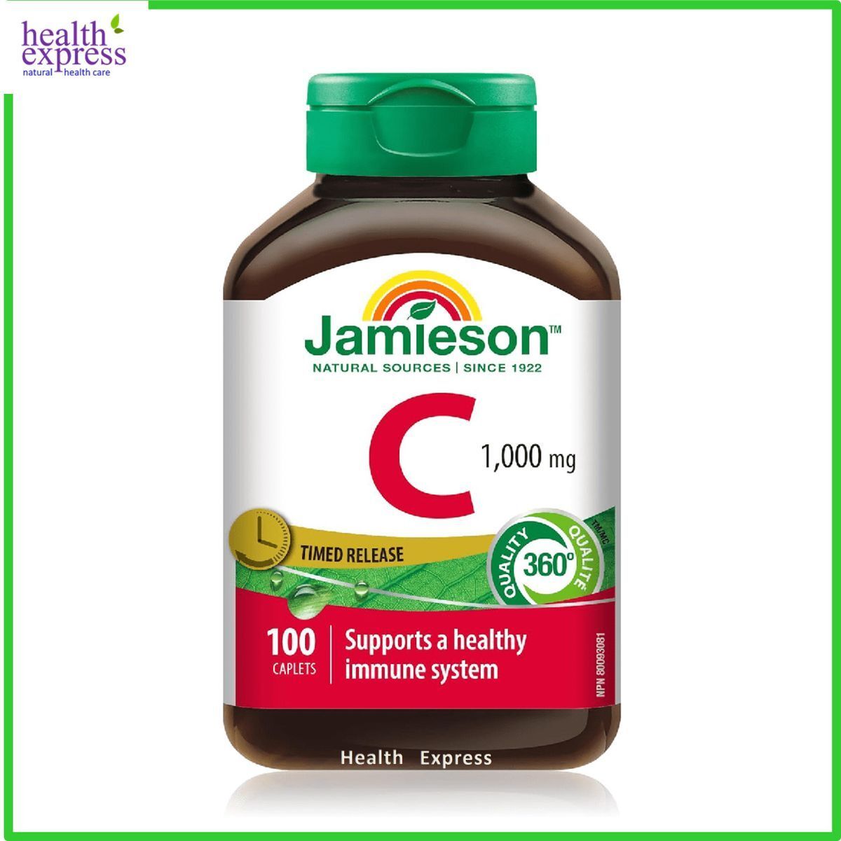 Jamieson - 特強長效天然維他命 C (1000 毫克) 100 粒(包裝隨機提供) [平行進口] 免疫力抗老美白皮膚健康 此日期前最佳:2029年03月31日